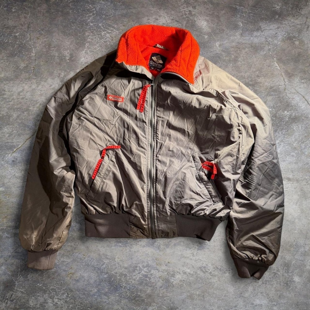 Vintage Columbia Sportswear 90s Puffer Jacket Medium Grey Orange Radial Sleeves